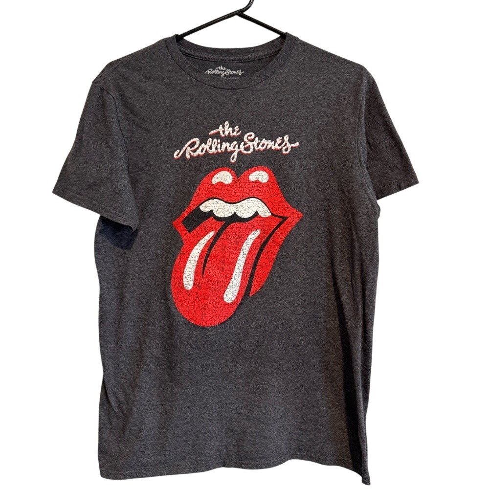 The Rolling Stones Graphic T-Shirt Mens Medium Gray Good Distressed Tongue Logo